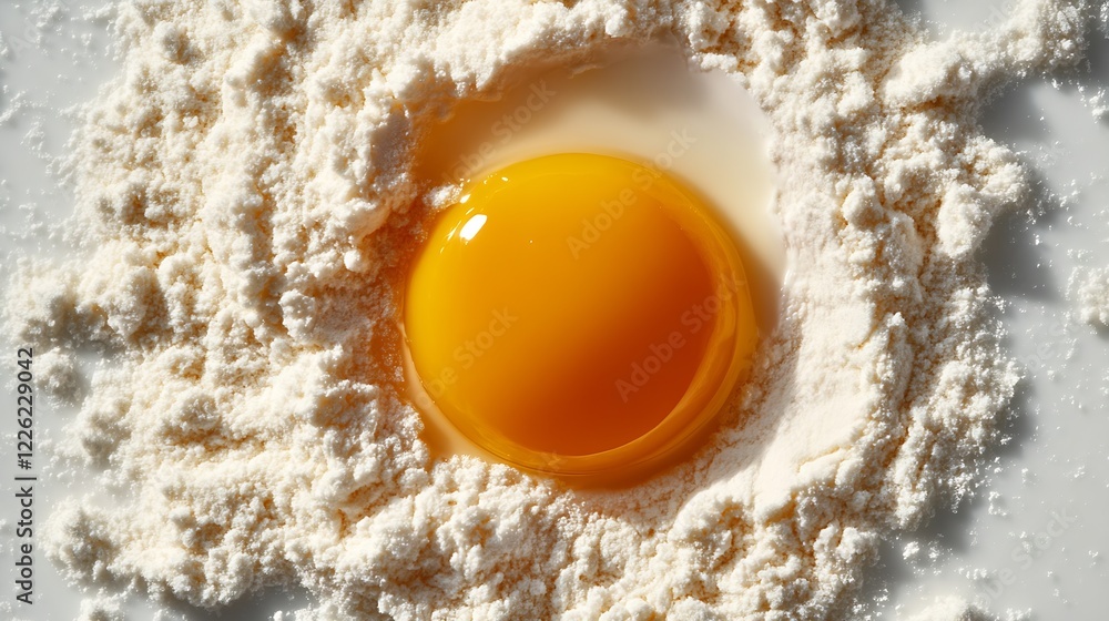 Fresh Egg Yolk in White Flour for Baking or Culinary Ingredient Top View : Generative AI Fresh Egg Yolk in White Flour for Baking or Culinary Ingredient Top View : Generative AI