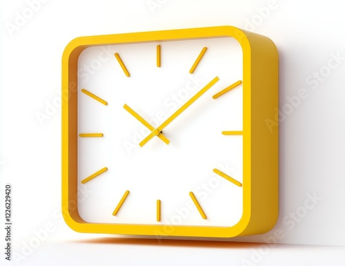 Yellow square wall clock showing time. (1) photo