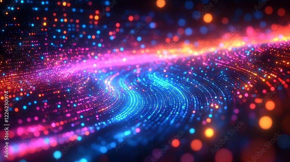 Colorful Abstract Cosmic Wave Pattern Glowing Dots Futuristic Background : Generative AI Colorful Abstract Cosmic Wave Pattern Glowing Dots Futuristic Background : Generative AI
