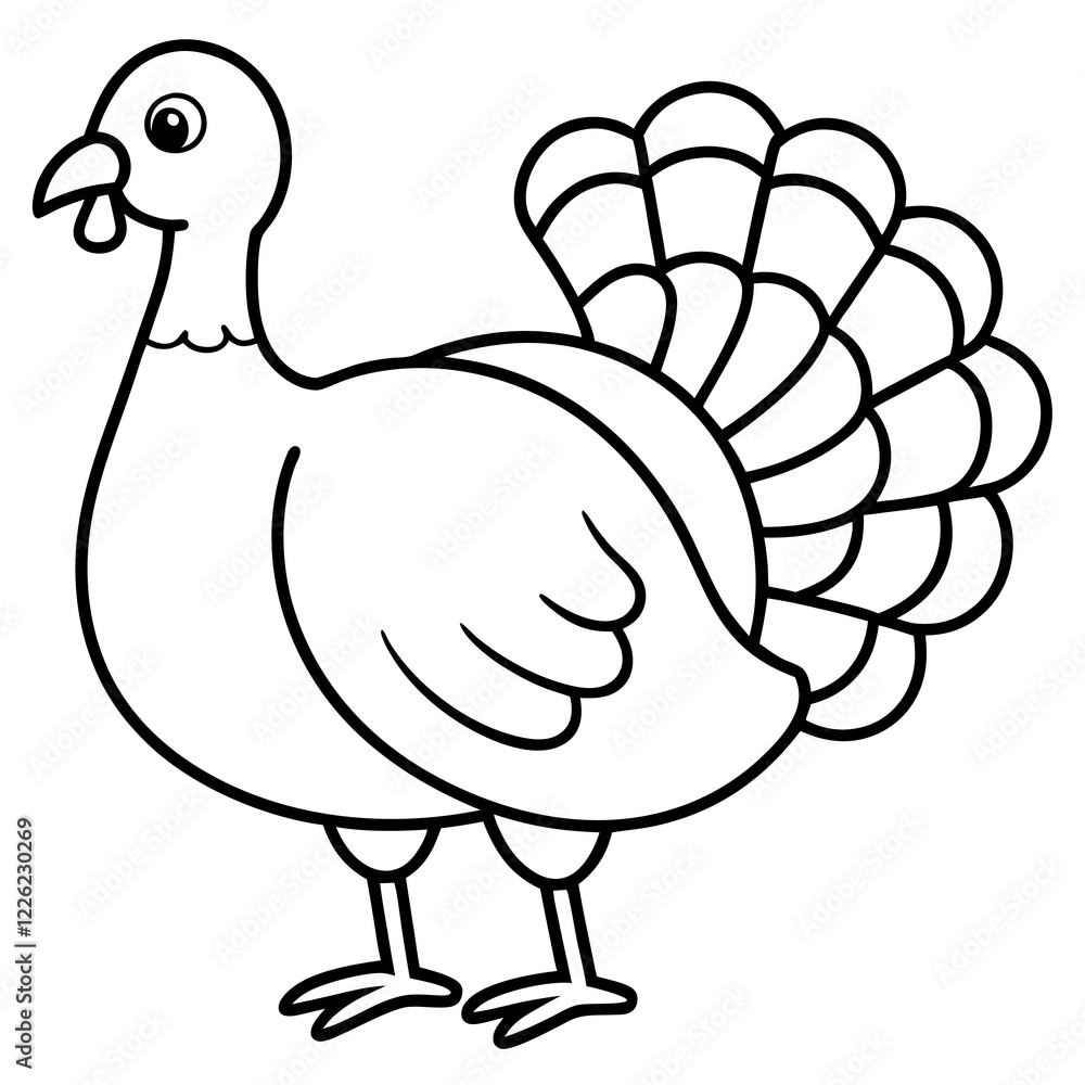 Cute Line Art Turkey Silhouette Black Vector Illustration Cute Line Art Turkey Silhouette Black Vector Illustration