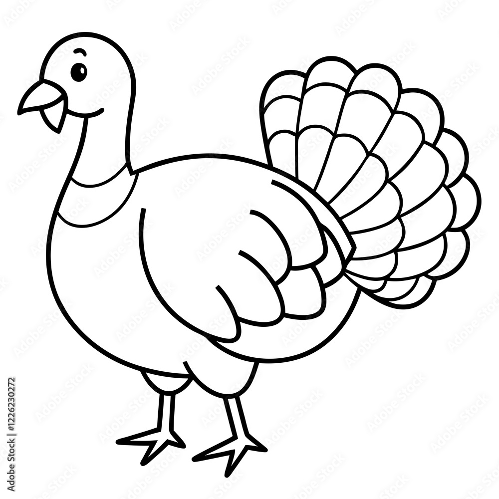 Cute Line Art Turkey Silhouette Black Vector Illustration Cute Line Art Turkey Silhouette Black Vector Illustration