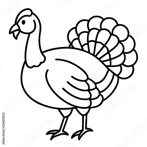 Cute Line Art Turkey Silhouette Black Vector Illustration