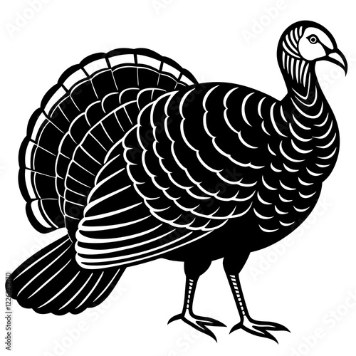 Cute Line Art Turkey Silhouette Black Vector Illustration