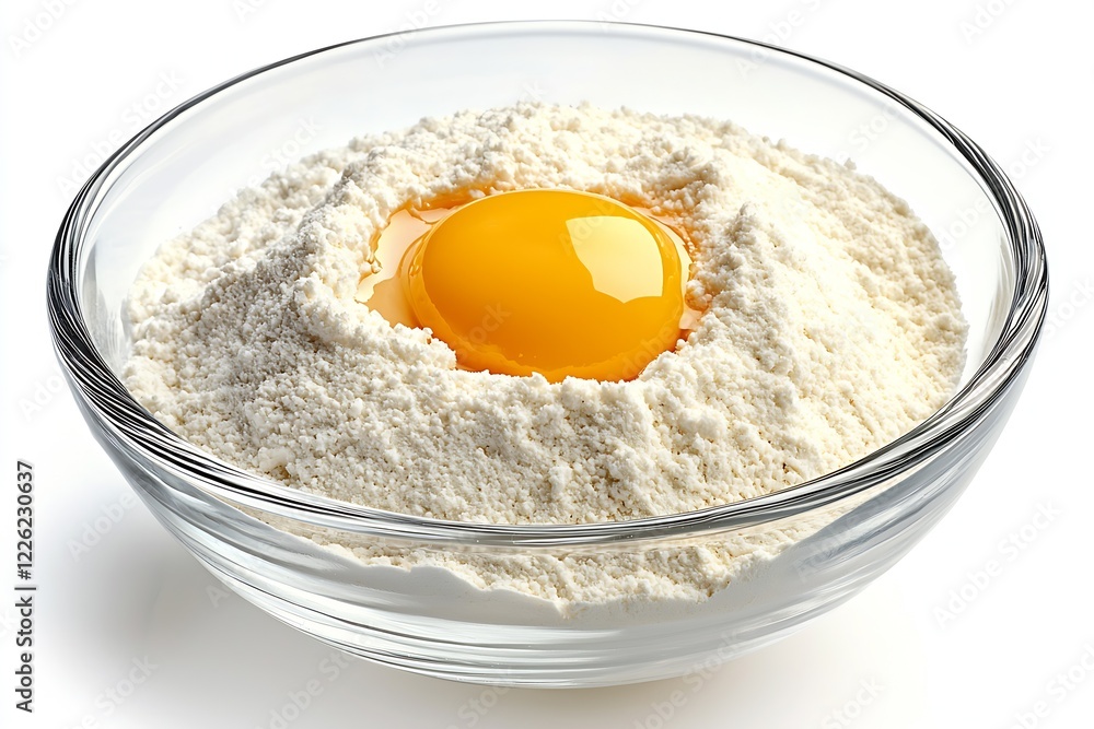Baking Essentials Flour and Egg Yolk in Transparent Bowl for Homemade Pastry Cake and Bread Recipes : Generative AI Baking Essentials Flour and Egg Yolk in Transparent Bowl for Homemade Pastry Cake and Bread Recipes : Generative AI