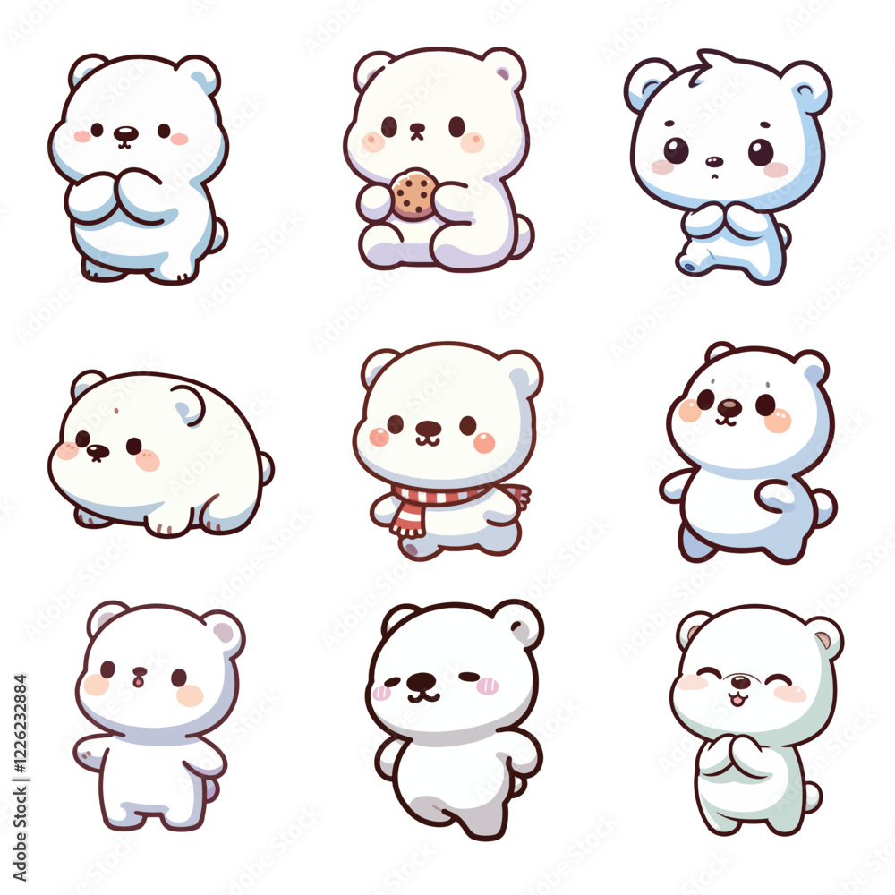 set collection cute chibi polar bear vector set collection cute chibi polar bear vector