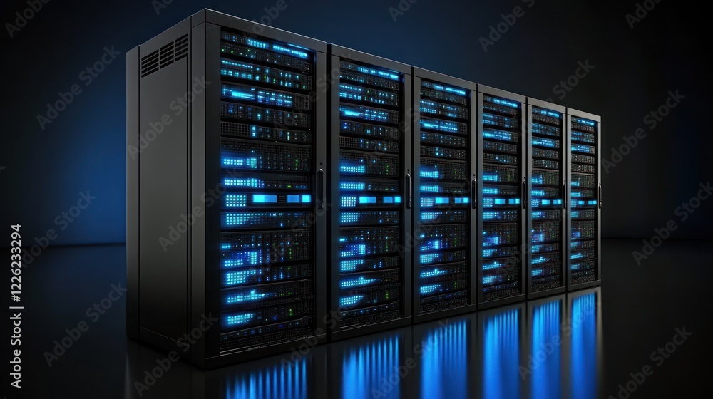 Row of modern servers in a data center. Row of modern servers in a data center.