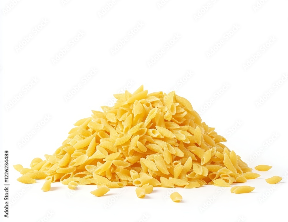 A large pile of dried pasta on a white background. A large pile of dried pasta on a white background.