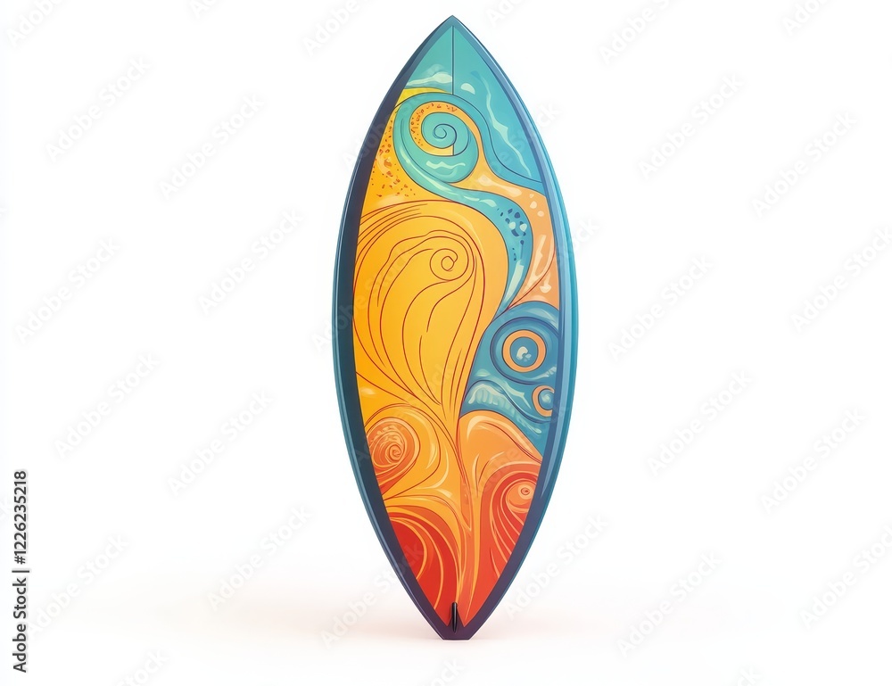 Colorful surfboard design with abstract wave pattern. Colorful surfboard design with abstract wave pattern.