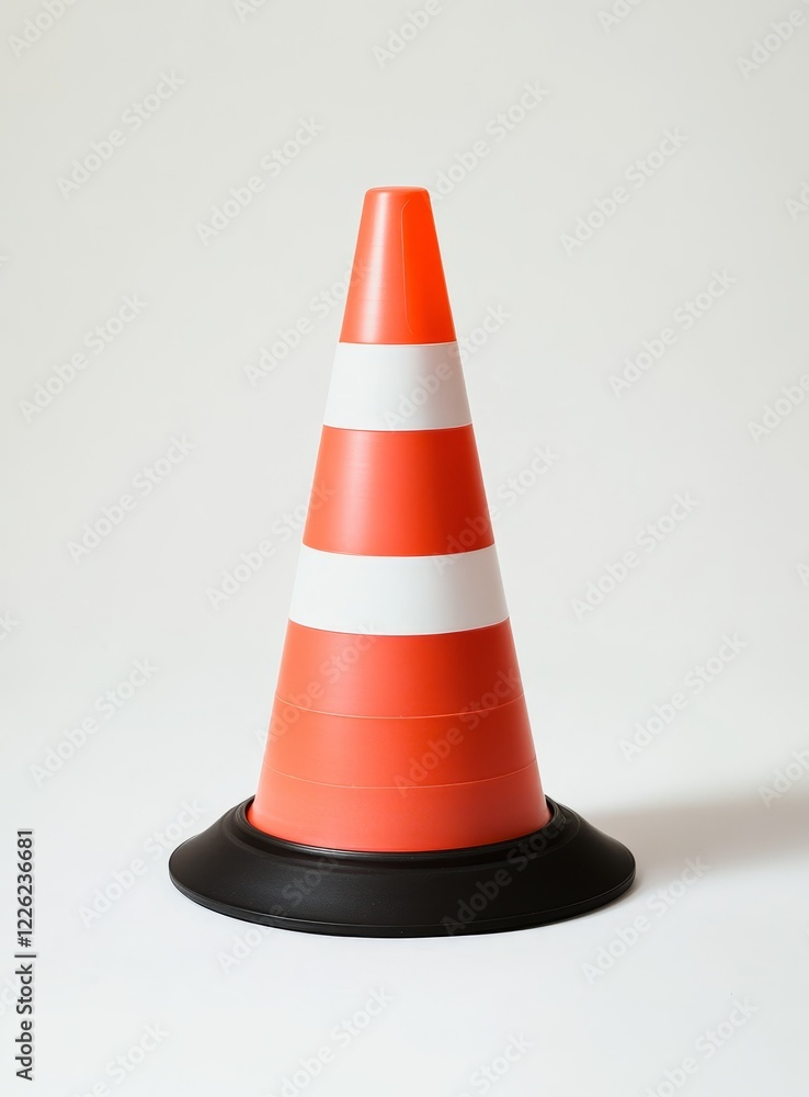 Single orange and white traffic cone on white background. Single orange and white traffic cone on white background.