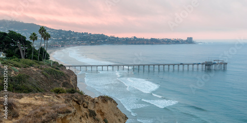 La Jolla Pier at Sunset Overlooking the Pacific Ocean in San Diego, California