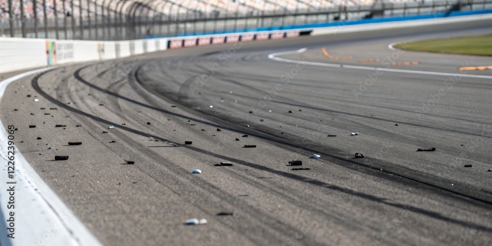Racing track debris after a high-speed event at a motorsport facility during daylight Racing track debris after a high-speed event at a motorsport facility during daylight