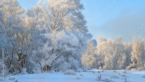 Wallpaper Mural Winter landscape with frosted trees and snow-covered ground at dawn in a serene setting Torontodigital.ca