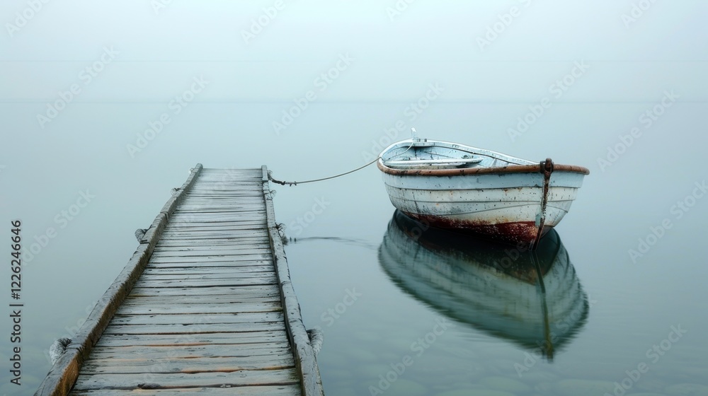 Boat tied to a dock in the water Boat tied to a dock in the water