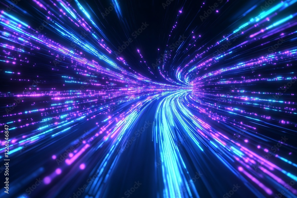 Dynamic Futuristic Digital Light Trails in Deep Space with Blue and Purple Neon Streaks : Generative AI Dynamic Futuristic Digital Light Trails in Deep Space with Blue and Purple Neon Streaks : Generative AI