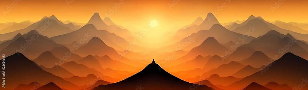 Sunset Peak Lone Figure, Mountain Range Sunset Peak Lone Figure, Mountain Range