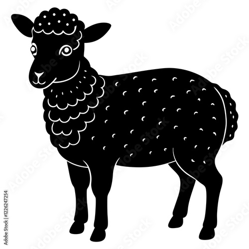 Cute Line Art Sheep Silhouette Black Vector Illustration	