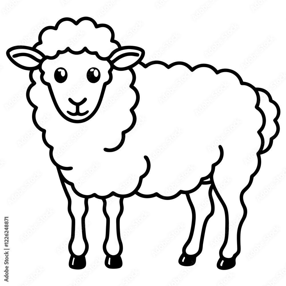 Cute Line Art Sheep Silhouette Black Vector Illustration Cute Line Art Sheep Silhouette Black Vector Illustration