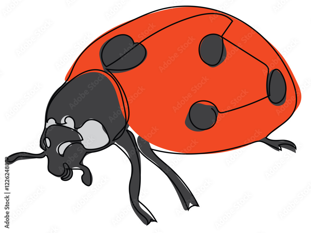 Obraz premium Ladybug in continuous line style on a white background.