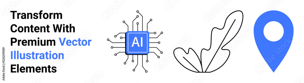 AI microchip, abstract leaf design, and blue location marker emphasize innovation, nature, maps, and functionality. Ideal for tech interfaces, branding, data creativity maps nature flat landing AI microchip, abstract leaf design, and blue location marker emphasize innovation, nature, maps, and functionality. Ideal for tech interfaces, branding, data creativity maps nature flat landing