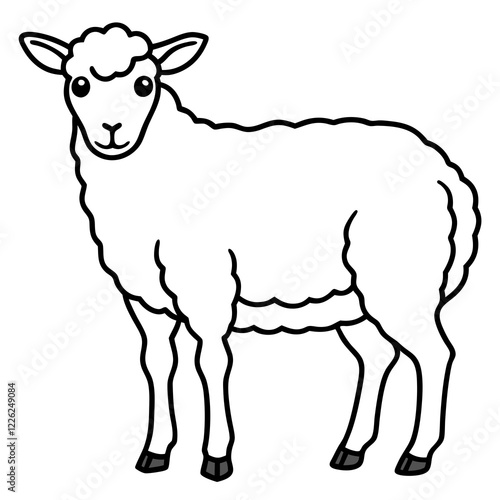 Cute Line Art Sheep Silhouette Black Vector Illustration	