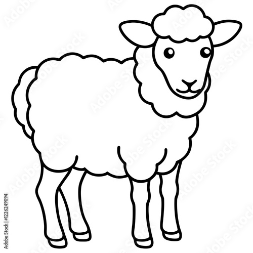 Cute Line Art Sheep Silhouette Black Vector Illustration	