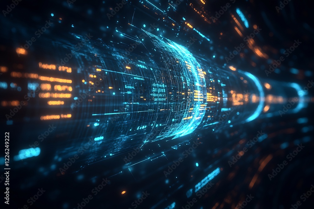 Obraz premium Cinematic Digital Data Tunnel with Dynamic Time Codes and Technological Flow : Generative AI