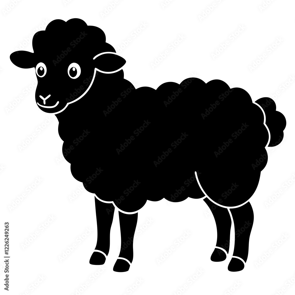 Obraz premium Cute Line Art Sheep Silhouette Black Vector Illustration 