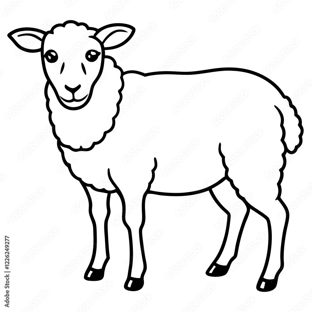 Cute Line Art Sheep Silhouette Black Vector Illustration Cute Line Art Sheep Silhouette Black Vector Illustration