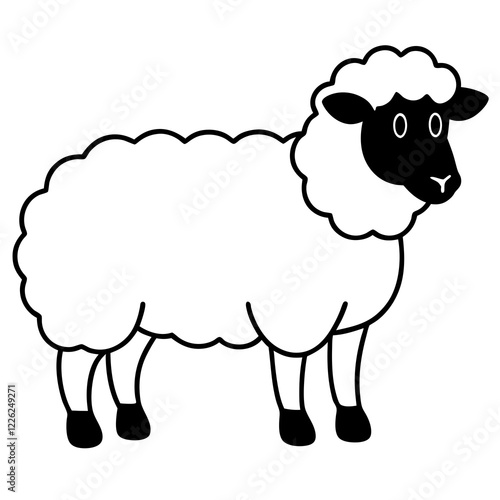 Cute Line Art Sheep Silhouette Black Vector Illustration	