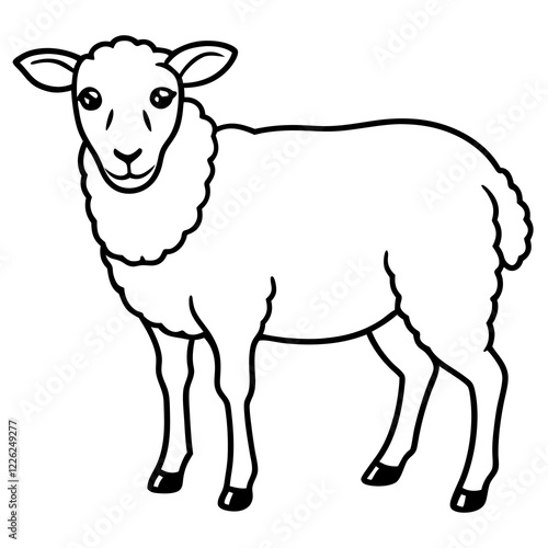 Cute Line Art Sheep Silhouette Black Vector Illustration	