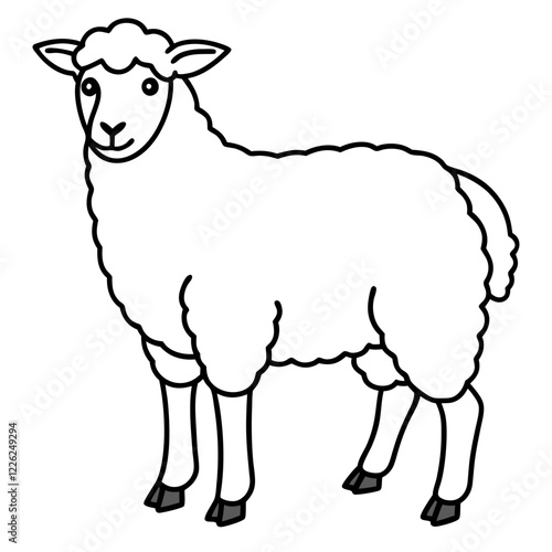 Cute Line Art Sheep Silhouette Black Vector Illustration	