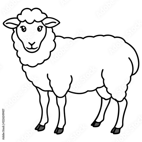 Cute Line Art Sheep Silhouette Black Vector Illustration	