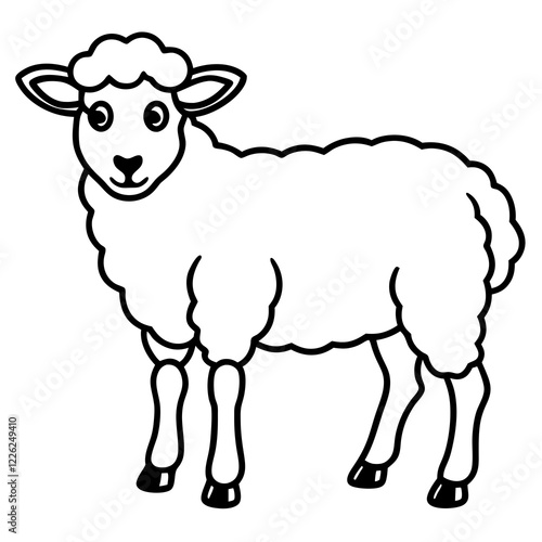 Cute Line Art Sheep Silhouette Black Vector Illustration	