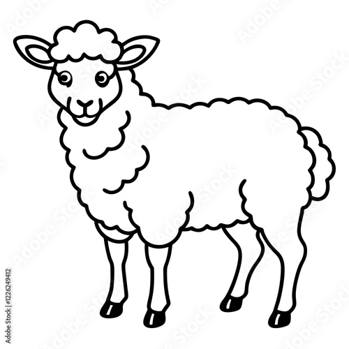 Cute Line Art Sheep Silhouette Black Vector Illustration	