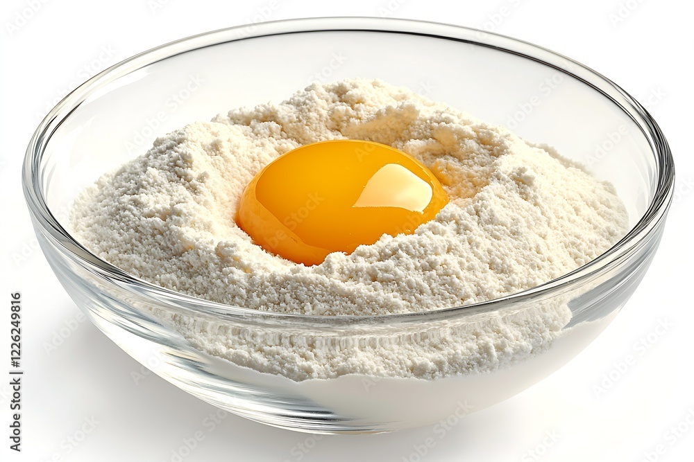 Culinary Basics Flour and Egg Yolk in Glass Bowl for Homemade Bread and Pastry Creation : Generative AI Culinary Basics Flour and Egg Yolk in Glass Bowl for Homemade Bread and Pastry Creation : Generative AI