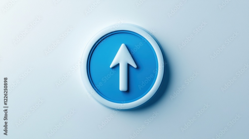 3D blue upward arrow icon on a smooth surface 3D blue upward arrow icon on a smooth surface