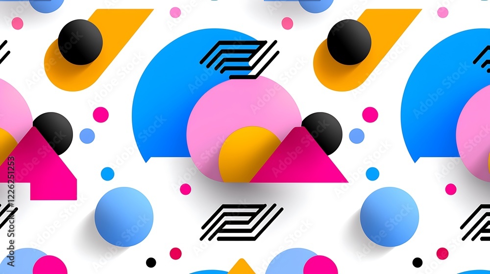 Abstract geometric seamless pattern with circles, triangles, and lines in vibrant colors. Abstract geometric seamless pattern with circles, triangles, and lines in vibrant colors.