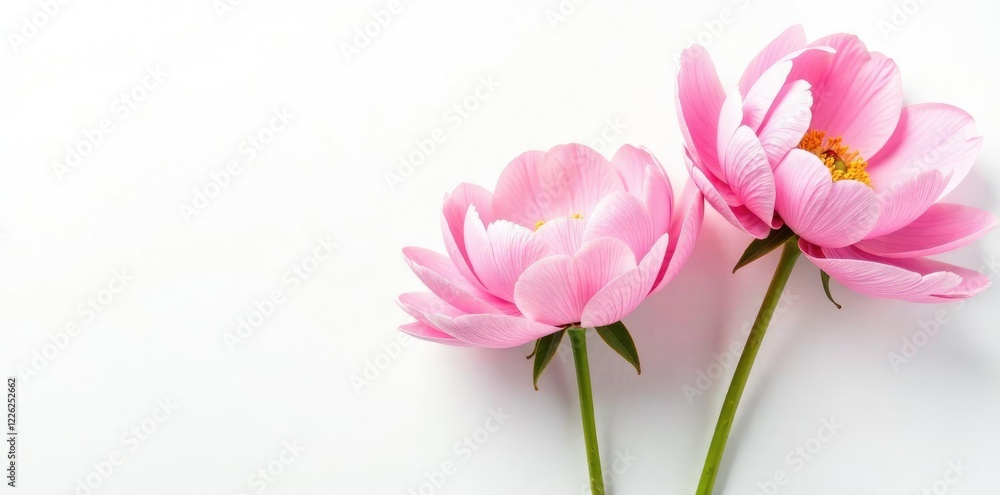 Delicate peony flowers isolated on white background, isolated, background Delicate peony flowers isolated on white background, isolated, background