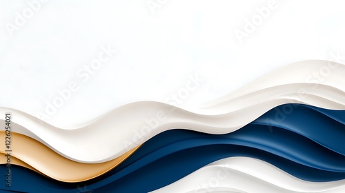 Abstract wavy background with white, beige, and blue layers.