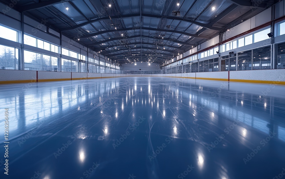 Fototapeta premium Gleaming Ice: An empty hockey rink awaits the thrill of the game. Prepare for the action!