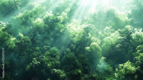 Sunbeams Illuminate Lush Green Forest Canopy