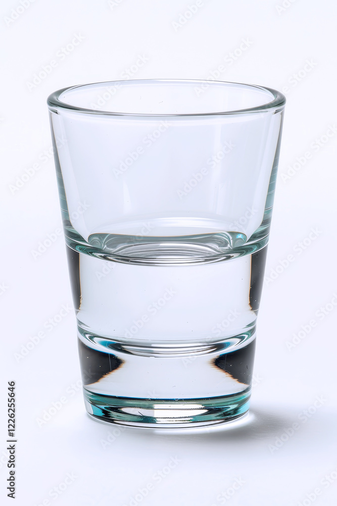 Clear, Refreshing Hydration Minimalist Glass Half Full of Water on a White Background Clear, Refreshing Hydration Minimalist Glass Half Full of Water on a White Background