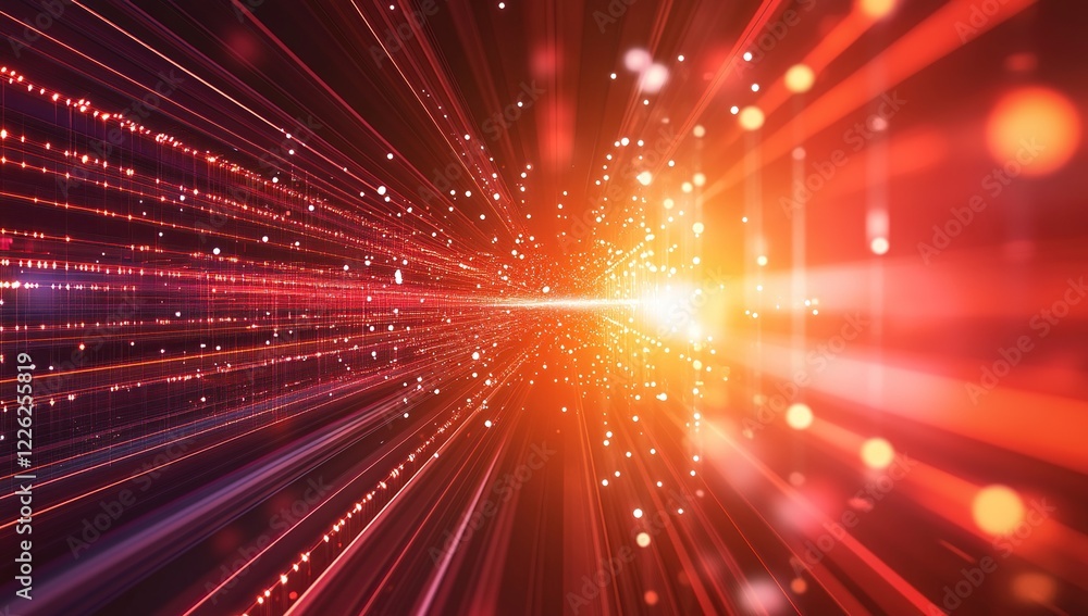 Obraz premium Digital Data Streams Converge in Bright, Radiant Burst of Light and Energy: Abstract Technology Background