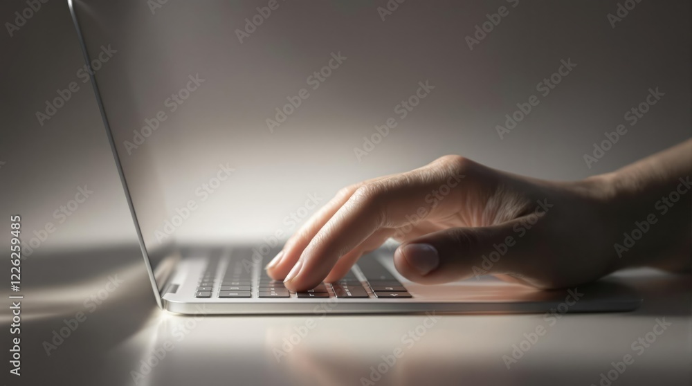 Hand hovering over laptop keyboard with blurred background , laptop, relaxed hands Hand hovering over laptop keyboard with blurred background , laptop, relaxed hands