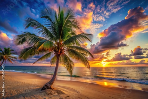 Stunning Beach Palm Tree Landscape Photography  Tropical Paradise  Oceanfront Trees  Coastal Scenery
