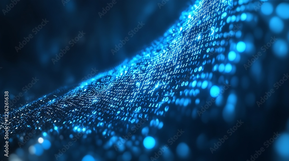 Abstract Illuminated Dotted Wave in Technology Blue Theme : Generative AI Abstract Illuminated Dotted Wave in Technology Blue Theme : Generative AI