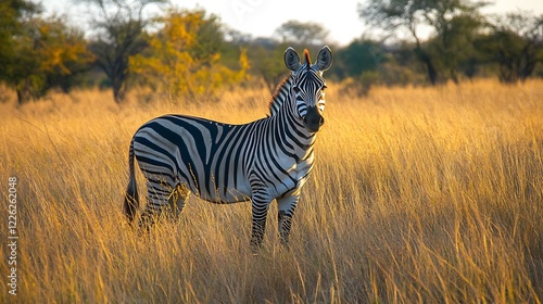 Golden Hour Zebra in African Savanna photo