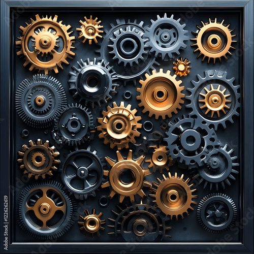 Wallpaper Mural Gold   Silver Gears Metal Cogwheels Mechanism Engineering Background Torontodigital.ca