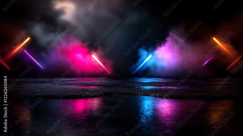 Obraz premium Neon Lights Reflecting on Dark Water