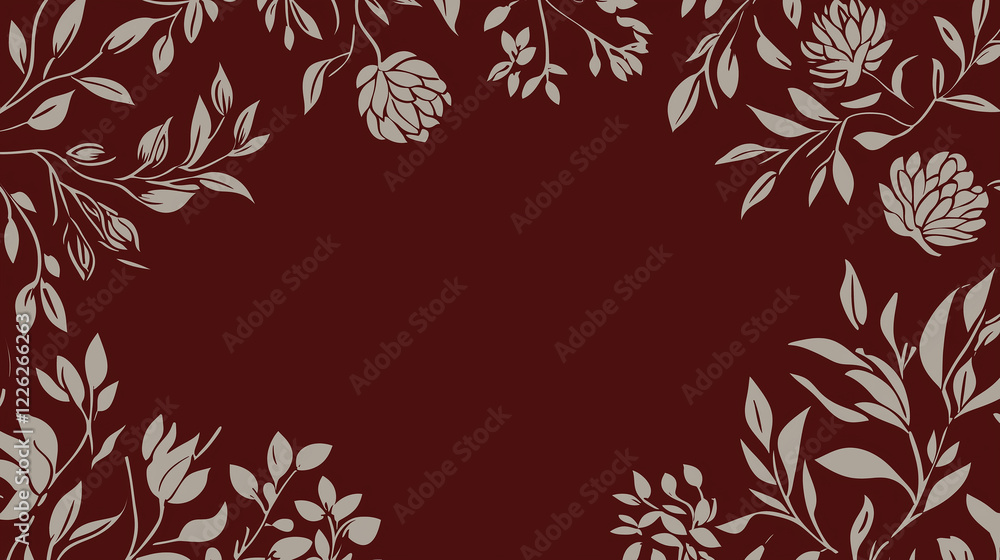 Fototapeta premium Elegant Floral Frame: Delicate White Vines on Burgundy